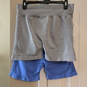 Bootyful By 90 Degree Gray and Blue Athletic Shorts Set Butt Scrunch Sz XL NWT
